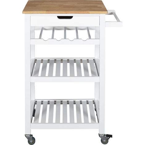 CALICOSY - Desserte à roulettes 3 niveaux et 1 tiroir blanc et bois H84 cm - NAYA (1/5)