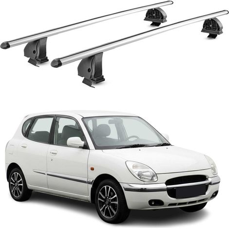 OMAC Aluminium Dachträger Querträger für Daihatsu Sirion I 1998-2004 – TÜV / DIN 75302:2019 – Abschließbar – T-Nut – Max. 75 kg – 2 Stangen – Silber (1/5)