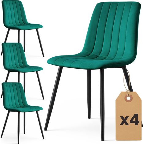Set di 4 Sedie in velluto trapuntate LIVO Verde Bottiglia gambe nere (1/5)