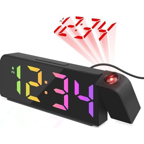 (Schwarzer) LED-Projektorwecker, Digitaluhr, Alarm mit Temperaturanzeige, Schlummerfunktion, Nachtmodus, 12-/24-Stunden-Anzeige, einstellbare Helligkeit, Digitaluhr für Schlafzimmer und Büro (1/5)