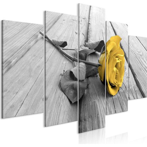 Tableau 5 Panneaux "Rose on Wood Wide Yellow" 50 x 100 cm (1/2)