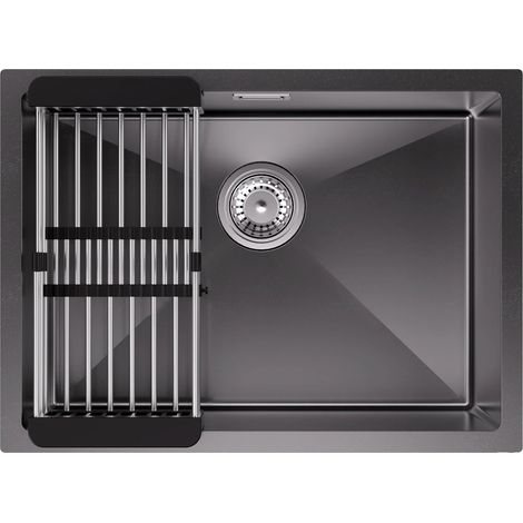 Évier de cuisine, résistant aux rayures, caractéristiques de réduction du bruit, Noir (1/2)