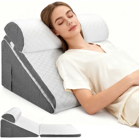 Oreiller triangulaire pour la tête de lit, oreiller de sommeil avec appui-tête, oreiller triangulaire incliné à double couche, oreiller orthopédique adapté aux maux de dos, au ronflement et au surélèv (1/5)