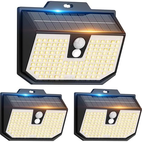 Lampe Solaire Exterieur avec Detecteur 3 Modes Lot de 3,3000K Lampe Solaire Extérieur 120 LED Detecteur de Mouvement,IP65 Etanche Éclairage Extérieur Solaire pour Jardin Garage Patio (1/5)