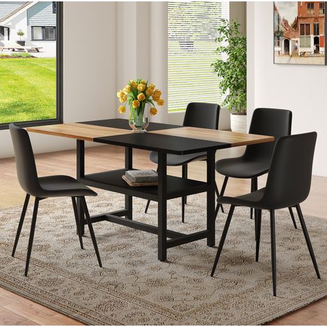 Set table salle à manger 160x90x76 cm MDF métal noir, avec rangement, cuisine FloraGrace (1/5)