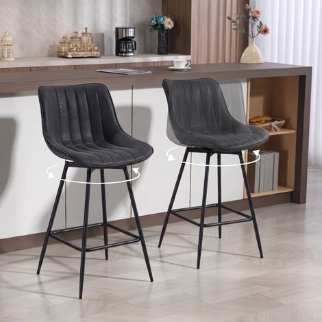 Bar tabourets 2 sets, tabouret de bar pivotant 68 cm avec dossier pour îlot de cuisine, salle à manger, noir (1/5)