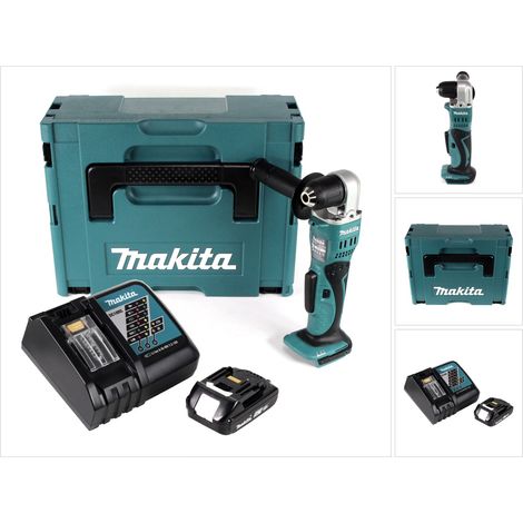 Makita DDA 351 RA1J Trapano angolare a batteria 18 V 13,5 Nm + 1x Batteria 2,0 Ah + Caricabatterie + Valigetta Makpac