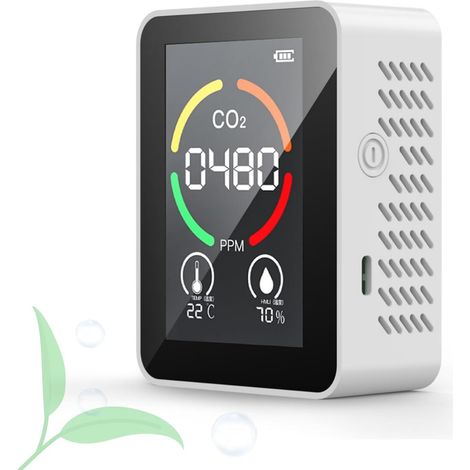 Blanc,Détecteur de CO2 (3 en 1), moniteur de qualité de l'air, minimesureur de CO2 portable, analyseur de température et d'humidité numérique pour la maison, le bureau et les voyages (1/5)