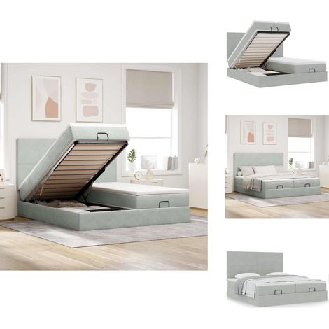 Cadre de lit ottoman avec matelas gris clair 200x200 cm velours - Lit Ottoman - Lits Ottomans - Cadre De Lit - Cadre De Lit Avec Rangement (1/5)