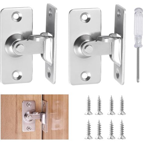 Ensemble de 2 verrous de porte, verrou de porte à angle droit à 90 degrés avec 8 vis et tournevis, loquet coulissant en acier inoxydable 304 (1/5)