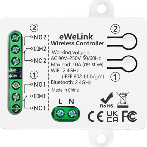 Interrupteur Intelligent WIFI 2 canaux, AC 90V-250V 220V Sortie Passive Module Relais, Contrôle WIFI compatible avec, commutateur Inching/autobloquant (1/5)