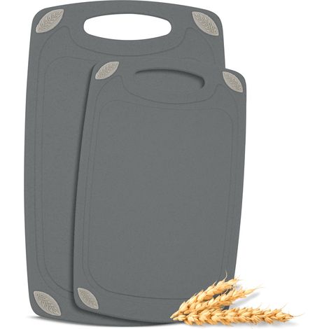 Lot de 2 planches à découper réversibles en paille de blé naturelle de qualité alimentaire – Alternative écologique au plastique – Planches à découper sans gluten et sans BPA (1/5)