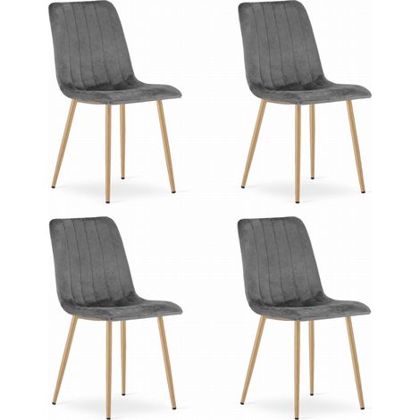 Sedia LAVA - velluto grigio scuro / gambe color legno x 4 (1/5)