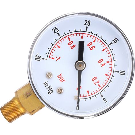 Manomètre à vide -1-0 bar (30-0 inHg) 50 mm, raccord inférieur 1/8 BSPT pour air, eau et huile (1/5)