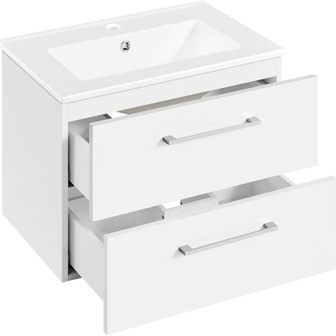 Homevive Mueble de Baño con Lavabo Cerámico en Pared Armario Bajo Lavabo Armario para Lavabo con 2 Cajones para Cuarto Baño 61x39,5x45,5 cm Blanco (1/5)