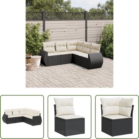 vidaXL Canapé en résine - Salon de jardin 5 pcs avec coussins noir résine tressée (1/5)