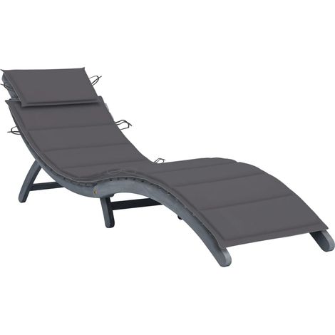 Chaise longue avec coussin Gris Bois d'acacia solide (1/5)