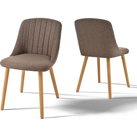 Goeurvant Chaises de salle à manger modernes avec coussin d'assise épais, dossier ergonomique et pieds en bois, Style et confort réunis - Lot de 2 - Marron - Lin (1/5)