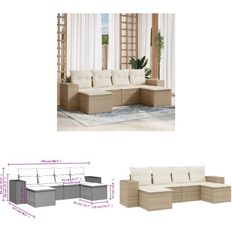 6-tlg. Garten-Sofagarnitur mit Kissen Beige Poly Rattan - Gartensofas - Outdoor Möbel - Gartenlounge - Rattan Möbel - Lounge Set - Home & Living (1/3)