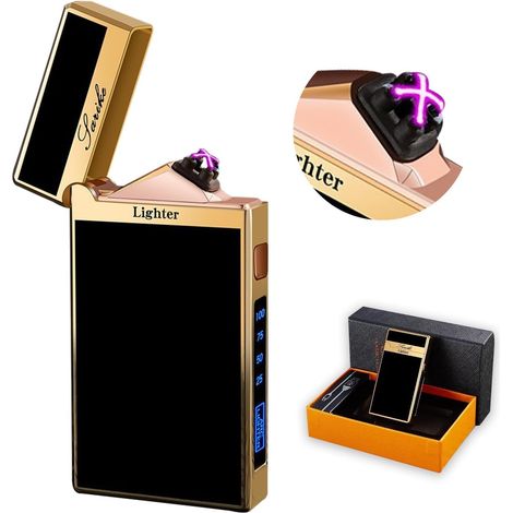 Briquet électrique à arc plasma coupe-vent rechargeable par USB avec indicateur de batterie pour camping en plein air, barbecue, cadeau (or) (1/5)