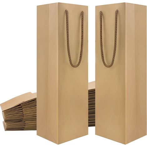 Lot de 20 Sacs Cadeaux en Papier Kraft pour Bouteilles de Vin,Pochette Cadeau Bouteille,Sacs de Bouteilles pour Vin,Cadeaux pour Vin avec Poignées pour fêtes banquets,mariages et Noël (Marron) (1/5)