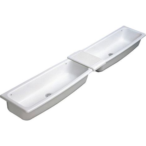 Porcher – Lavabo sur colonne 95x33cm – Céramique blanche – Profondeur cuve 16cm – Fixation sur consoles – Installation en batterie possible (1/3)