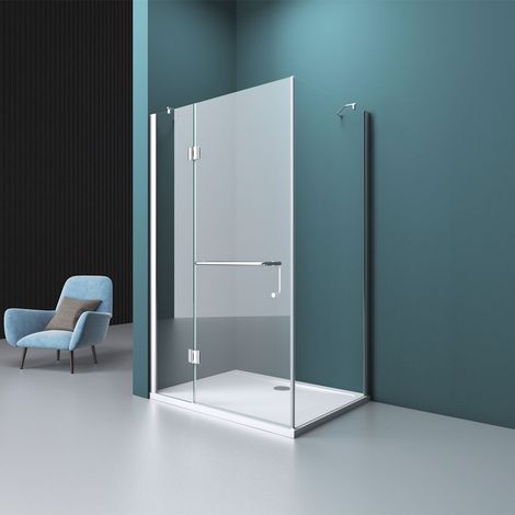 Durovin Bathrooms Shower Enclosure - 8mm Safety Clear Glass, Hinged Door - L Shape Rectangular Shower Cubicle - 1300mm x 700mm (Door x Side Glass) No Shower Tray (1/5)