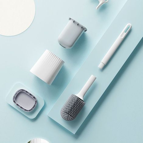 Brush of toilet in silicone flexible and hygienic with support wall-mounted  Set of 1, design flat and easy to clean for bathroom (1/5)