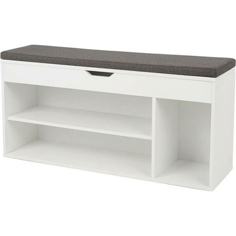 Panca Scarpiera Seduta Cuscino Mobile Ingresso Contenitore 103.5x30x48 Cm Bianco