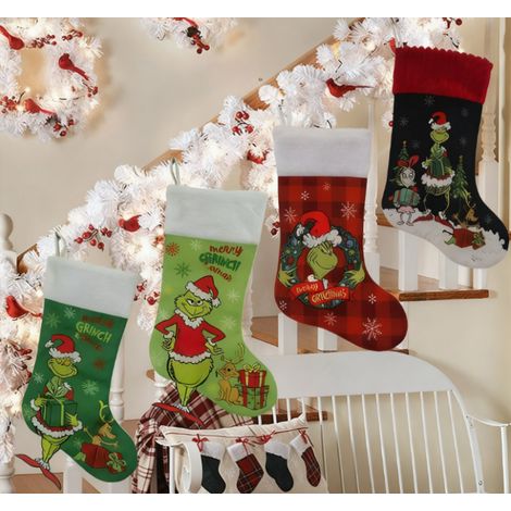 Set mit 4 Weihnachtsstrümpfen, grüne Monster-Weihnachtsbaumdekorationen, 45 cm hoch, rote und grüne Weihnachtsstrümpfe, perfekt zum Dekorieren von Weihnachtsbäumen und Kaminen.