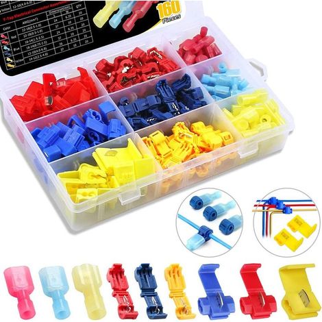 160 pcs connecteur électrique, T-Tap auto-dénudant + terminal isolé + dérivation rapide, pour câbles 22-10 AWG, usage automobile et domestique (1/5)