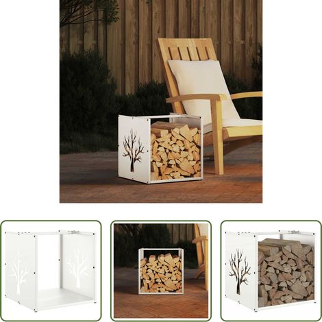 Bois de chauffage - Portant de bois chauffage blanc 40x40x40 cm (1/5)