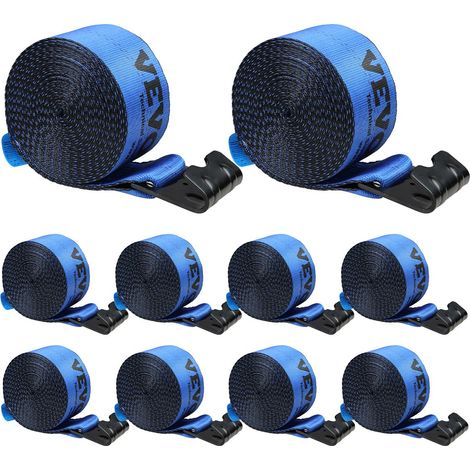 Sangle de Treuil 10,2 cm x 9,1 m Lot de 10 Capacité de Charge 2,7 T Résistance Rupture 8,2 T Sangles de Camion avec Crochet Plat, Contrôle de Chargement pour Remorques, Fermes, Sauvetages, Bleu (1/5)