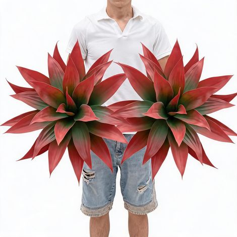Agave artificiel réaliste pour intérieur/extensionérieur – Résistant UV, sans entretien, 29 feuilles, rougeâtre – Plante déco salon, bureau, balcon – 29 feuilles, couleur rougeâtre (1/5)