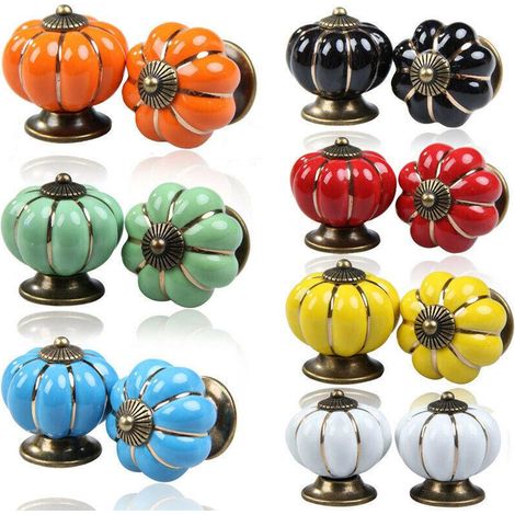 14 Pièces Poignées de Porte Céramique Boutons de Meuble Tirettes Tiroir Citrouille Poignée Armoire Commode Vintage (1/5)
