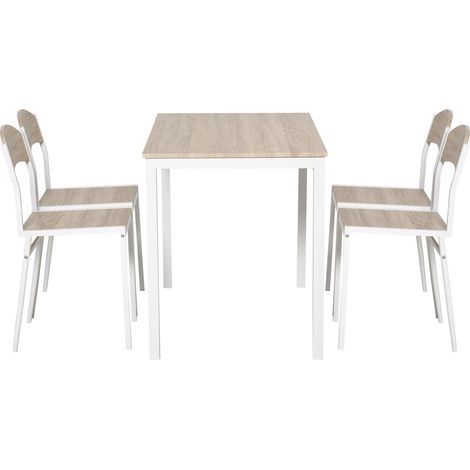 HOMCOM Set da Pranzo Tavolino e 4 Sedie Legno, Bianco in Metallo e MDF
