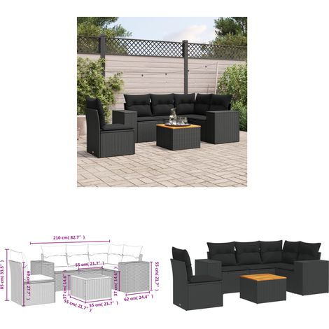 Salon de jardin 6 pcs avec coussins noir résine tressée - Ensemble Salon De Jardin - Meuble Extérieur - Jardin Design - Mobilier De Jardin - Chaise Lounge - Home & Living (1/3)