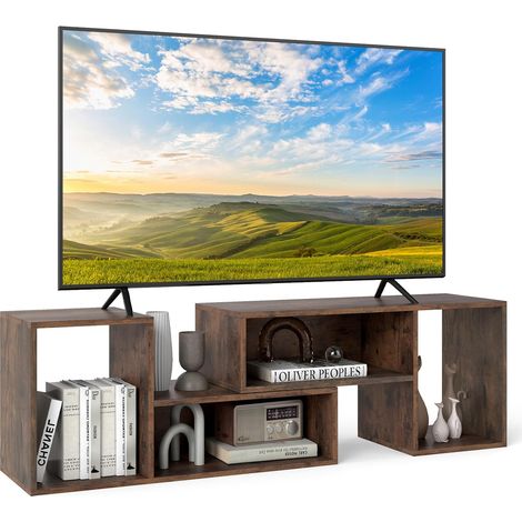Meuble TV 2 Pcs Modulaires, Meuble Tele pour TV 50/55/60 Pouces, Meuble TV Angle pour Recoin, Meuble TV Bois Extensible Marron (1/5)
