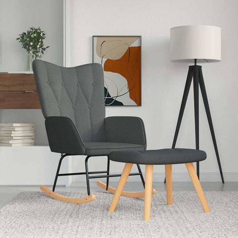 vidaXL Silla mecedora con reposapiés tela gris oscuro (1/5)