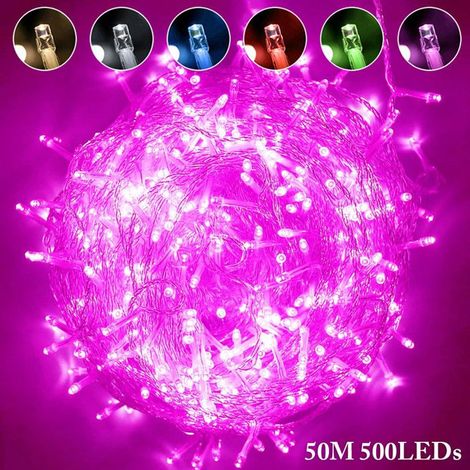 500 LED guirlande lumineuse, 50 m rose, 8 modes scintillants, étanche IP44, pour jardin, mariages et décoration intérieure/extérieure
