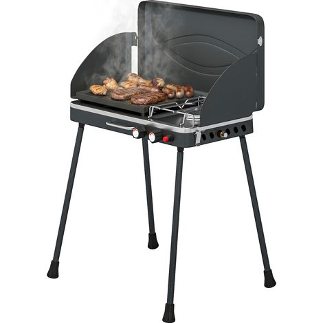 Barbecue à gaz propane portable 2 en 1 7 kW, à poser ou à poser, avec grande plaque de cuisson et pieds amovibles - Noir (1/5)