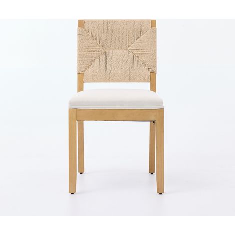 Set di 2 sedie da pranzo in rattan intrecciato stile Mid-Century Modern, sedia da sala da pranzo in legno con schienale in canna e seduta imbottita, sedia da pranzo rivestita in lino, finitura natural (1/5)
