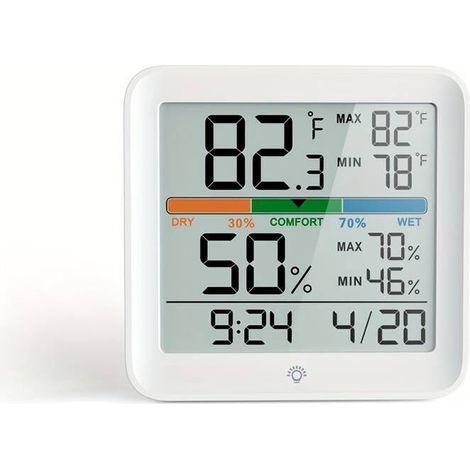 Sensore intelligente di temperatura e umidità con orologio retroilluminato e display a colori per l'ufficio domestico - Crezuo