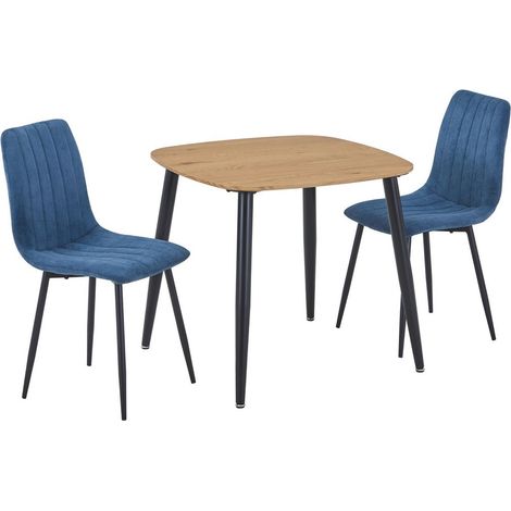 Aspen Light Oak Square Table & 2 Blue Fabric Chair Set - MDF/Metal - L54 x W44 x H88 cm