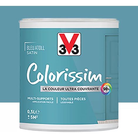 Peinture Multi-supports V33 Colorissim Satin Bleu atoll 0,5 L