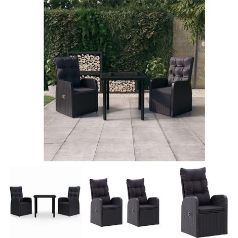 Gartenmöbel Set - vidaXL 3-tlg. Garten-Essgruppe mit Kissen Schwarz - Terrassenmöbel (1/5)