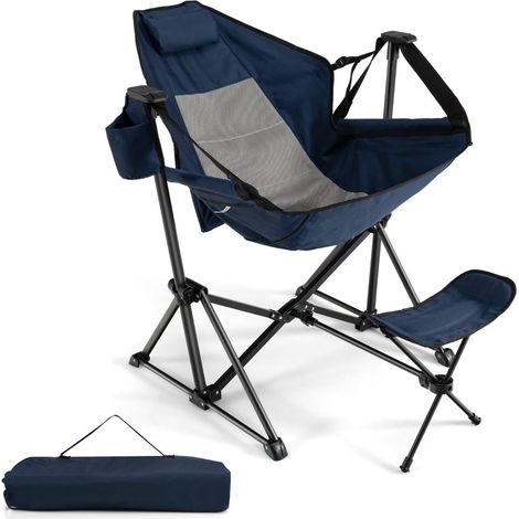 Silla de camping plegable y portátil 120-160 x 91 x 80-107 cm con respaldo reclinable descanso confortable fabricada en PVC azul marino 200011133
