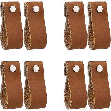Poignées de tiroir en cuir, lot de 8, boutons de commode en cuir véritable faits main pour portes de placard. (1/5)