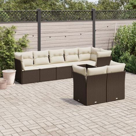 Salon de Jardin en Résine Tressée 8 Pièces, Coussins Blanc Crème, Modulaire avec Coffre Intégré, Sièges de Rangement, Dimensions Incluses (1/3)