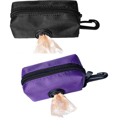 Distributeurs de sacs à déjections canines (lot de 2), distributeurs de sacs poubelle (noir + violet)